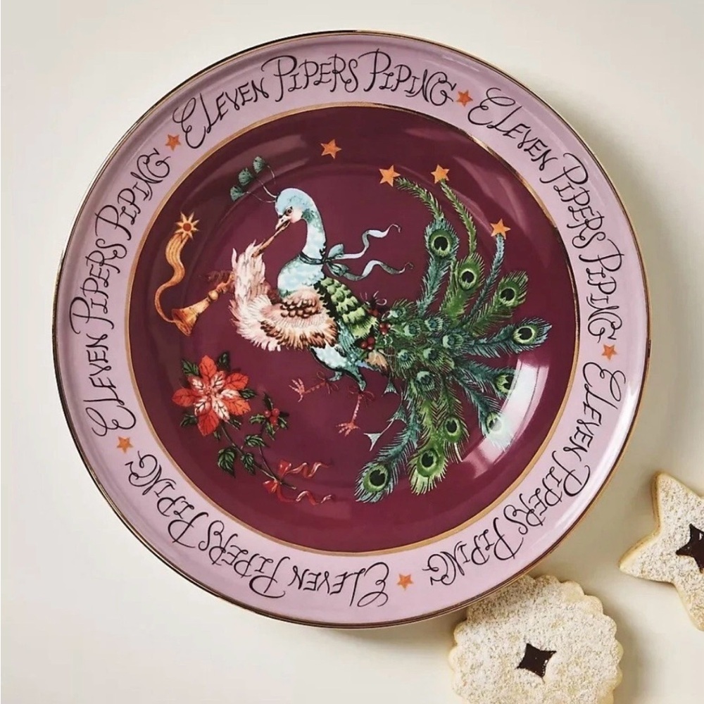 Anthropologie Phannapast Taychamaythakool 12 Days Christmas Plate 11 Pipers NEW